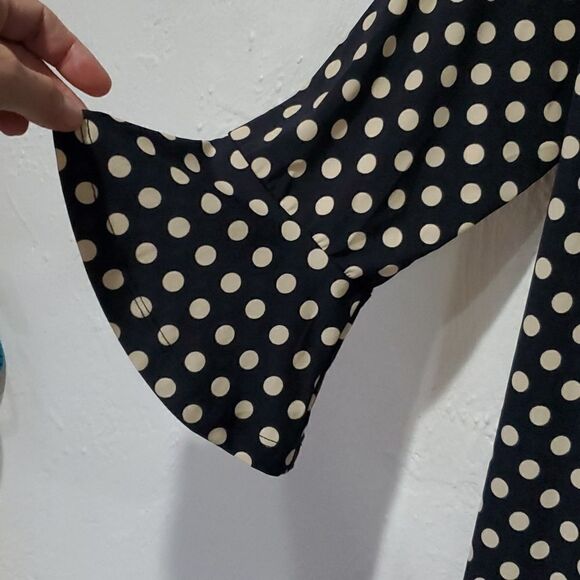 Angel Maternity Polka Dot Wrap Dress with Bell Sleeves in Black & Cream Size XS - Picture 4 of 10